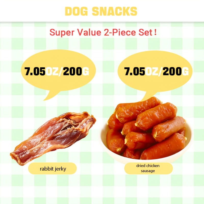 Dog Chews Assortment | 200g Chicken Sausages And 200g Rabbit Jerky | Individually Wrapped