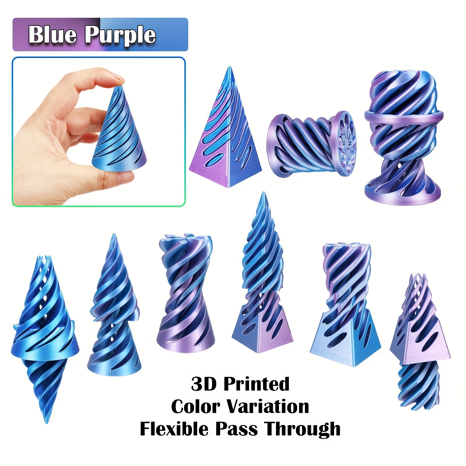 3-Pack Impossible Cone Fidget Ornaments - Spiral Pyramid Desk Decor with Flexible Cone, Relax Office & Home Decoration, Anxiety Relief fidgets in Pastel & Bright Colors (Pink, Blue, Purple, Green, Golden, ) - Ideal Gift for Adults & Teens, Focus Aid, Playful Design, Smooth Finish, Focus Tool, Work From Home