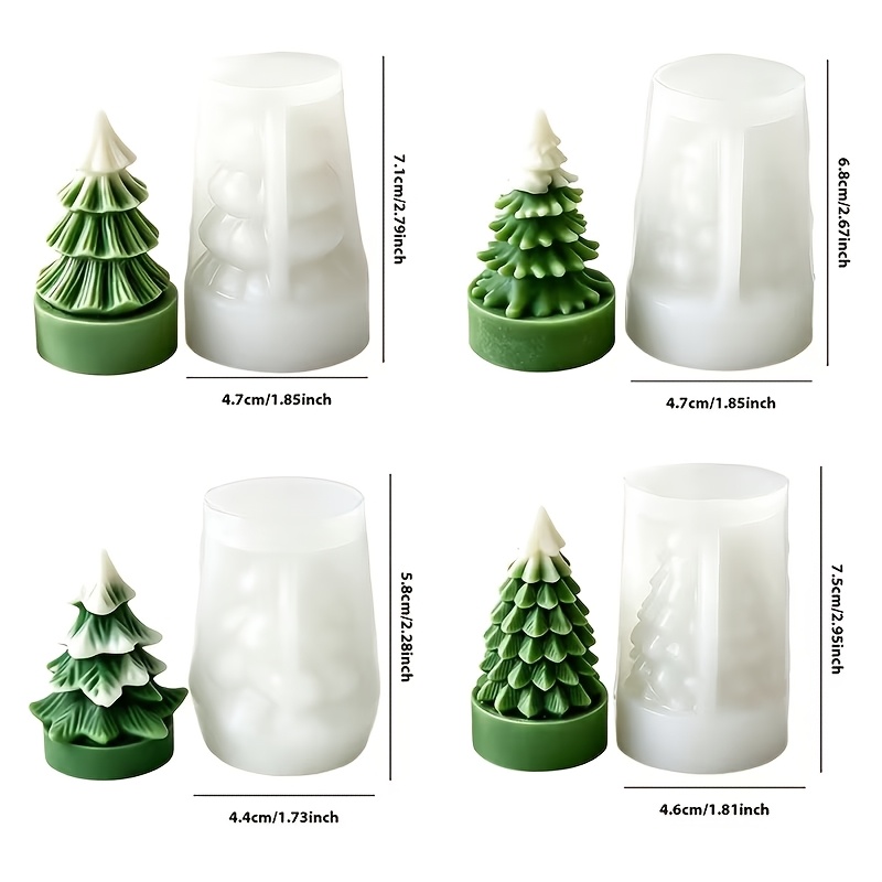 TEMU Set de 4 mini moules artisanaux de sapin de Noël pour la fabrication de bougies, moules à arbre avec démoulage facile pour bricolage, moules à