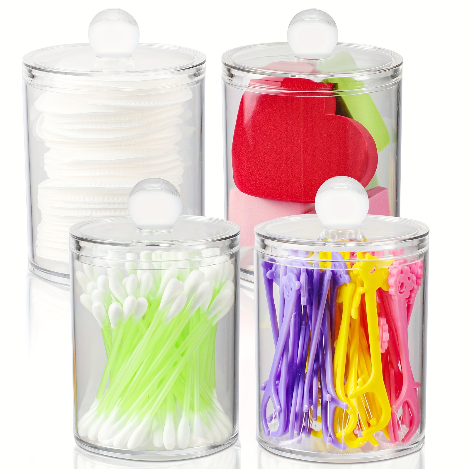 

4 Swab Box Dispensers, Clear Plastic Lid, Bathroom Jar, Makeup , Swabs, , Bathroom Accessories, Bathroom Storage And Organizing