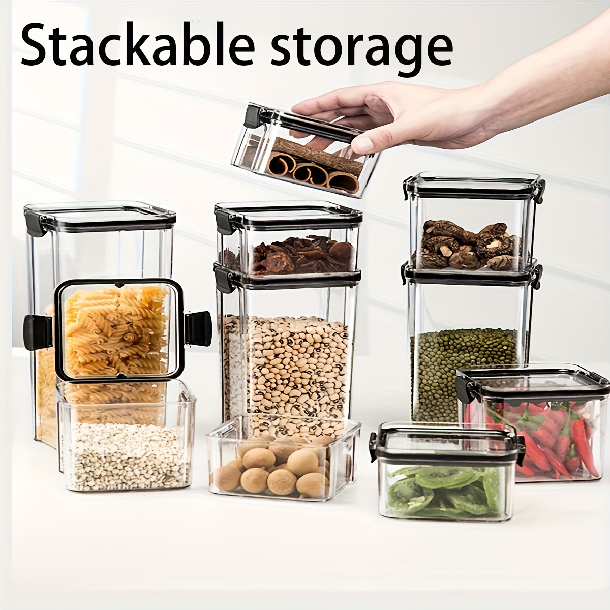   storage containers with lids moisture proof stackable sealed jars plastic kitchen and pantry organizers for     flour nuts pasta 5pcs set Product details 2