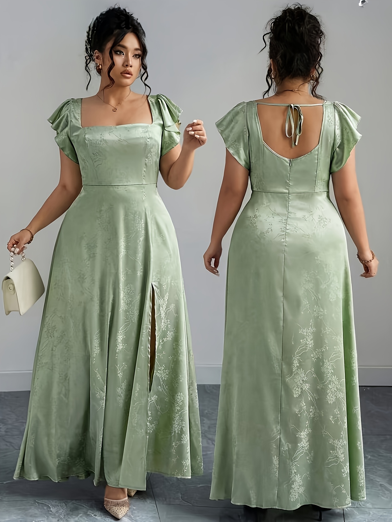 green emerald velvet dress Emerald Green Satin Prom Dress with Corset Bodice and Slit – AS007 –  Viniodress main image 0
