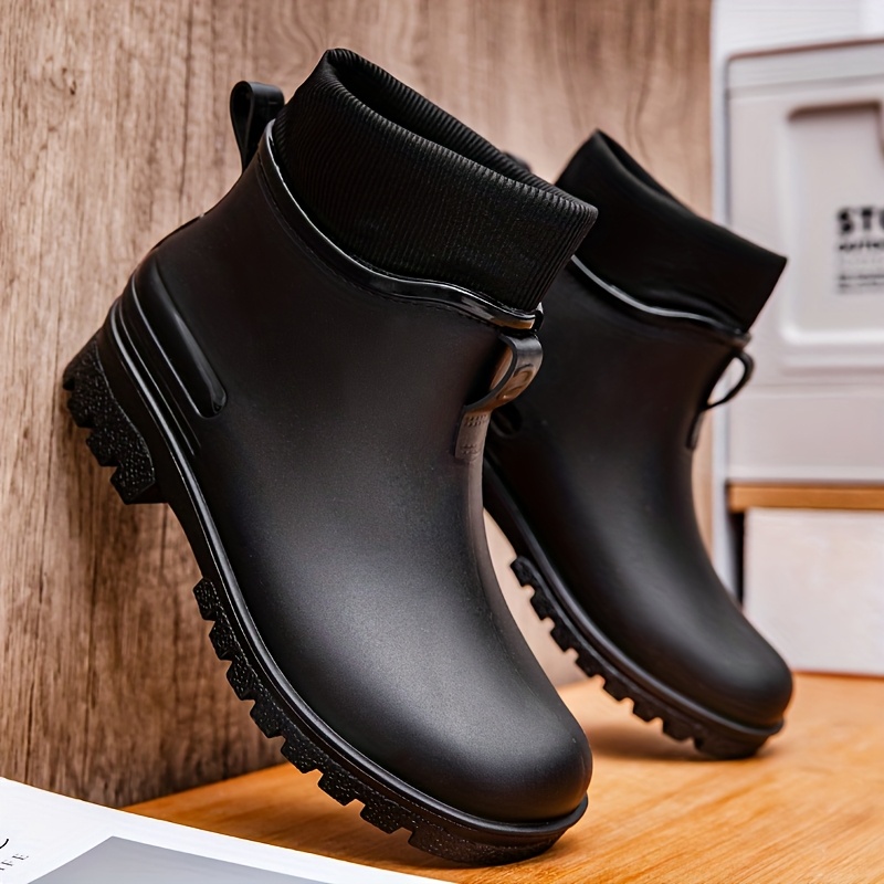 TEMU Women's Fashion Rain Boots Short Ankle Fwrapped Warm Weatherproof Unisex Rain Boots Work Anti-slip Thick Soles Rubber Shoes Outdoor Car Wash