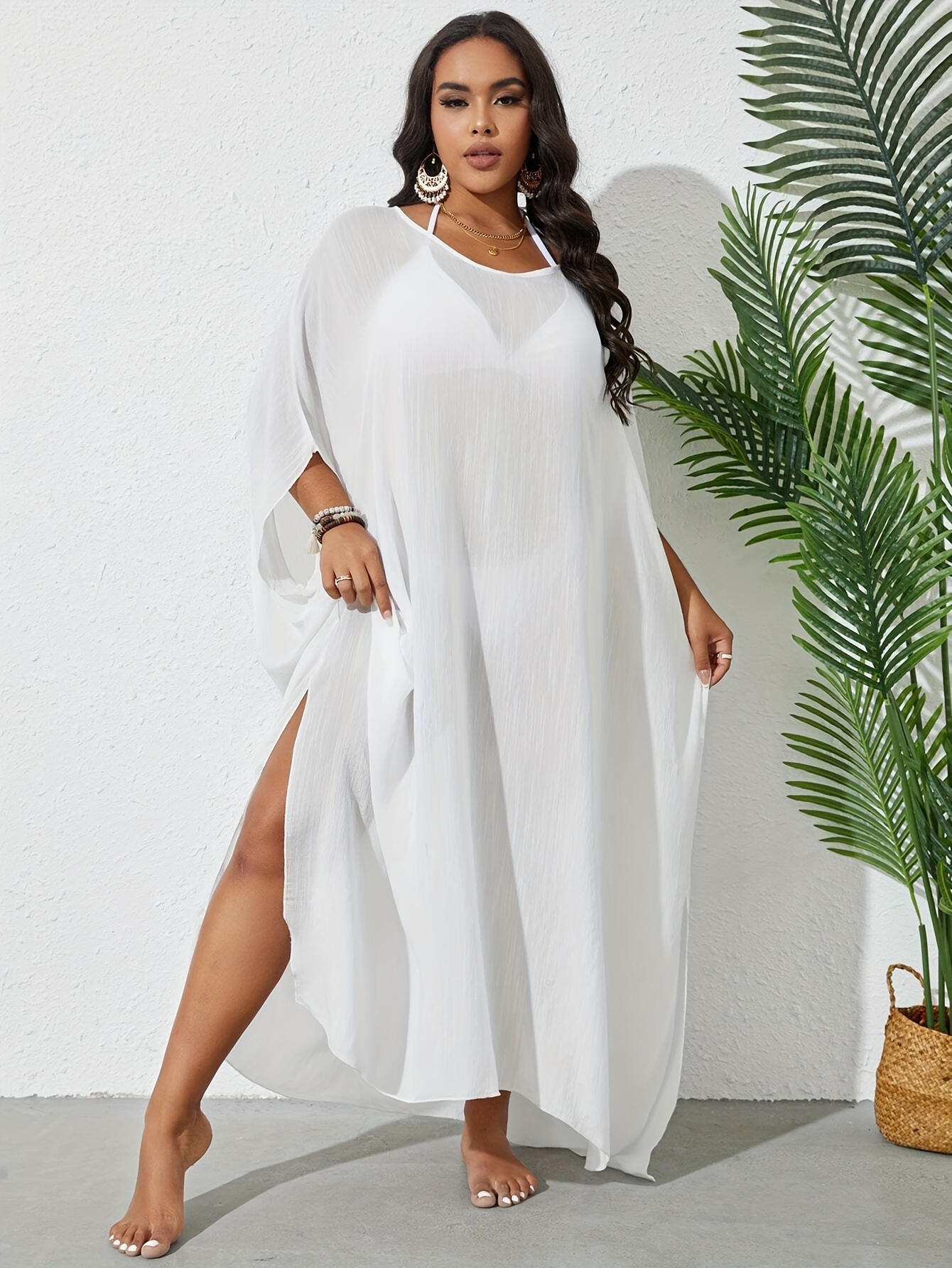 womens boho plus size solid color batwing Temu South Africa