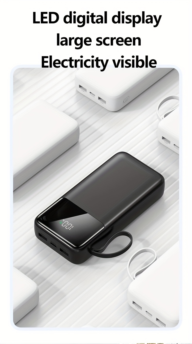 20000mAh Power Bank with LED Battery Display, Dual Outputs, Built-in Lanyard Compact Portable Charger for iPhone 15 Pro/14 Max /13 12 Devices Android (USB, Type-C), Outdoor Emergency Backup