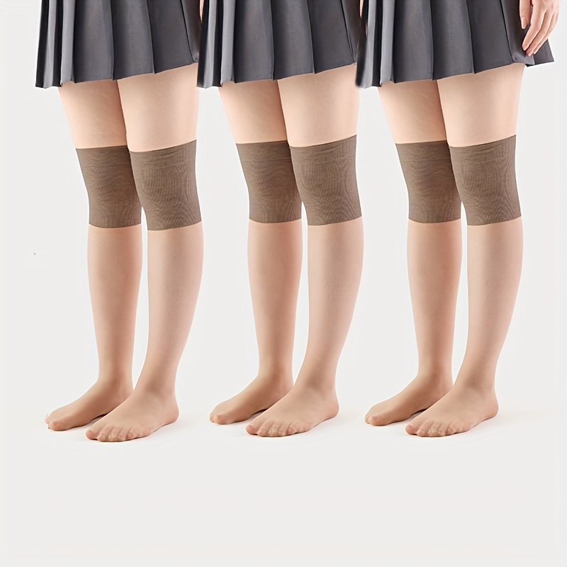 3-pack Women's Plus Size Knee-high Socks, Summer Ultra-thin Over-the-knee Stockings, Anti-snag Long Tube Socks Suitable For Air-conditioned Rooms In Black, Apricot, And