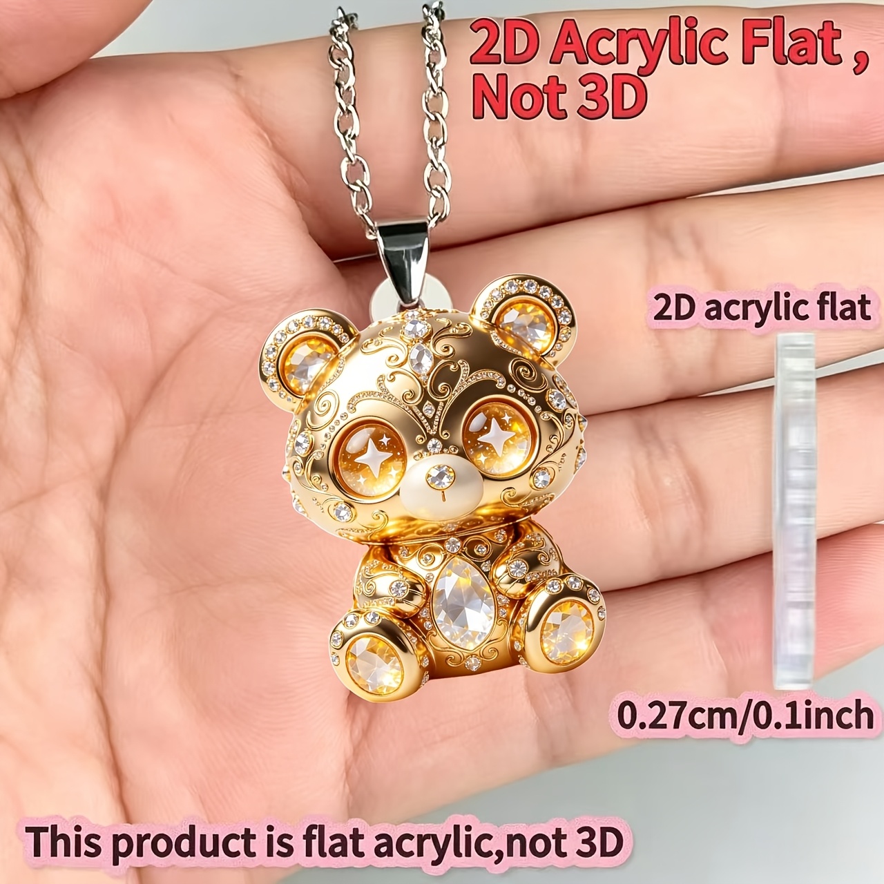 Novelty Shining Bear Acrylic Printed Pattern Necklace