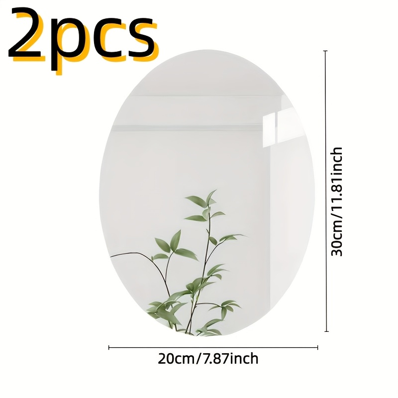 TEMU 2pcs Oval Acrylic Wall Mirror, Size 20 X 30cm, Self Adhesive Frameless Wall Mirror Sheet, Shatterproof Makeup Mirror Wash Mirror Wall Mounted