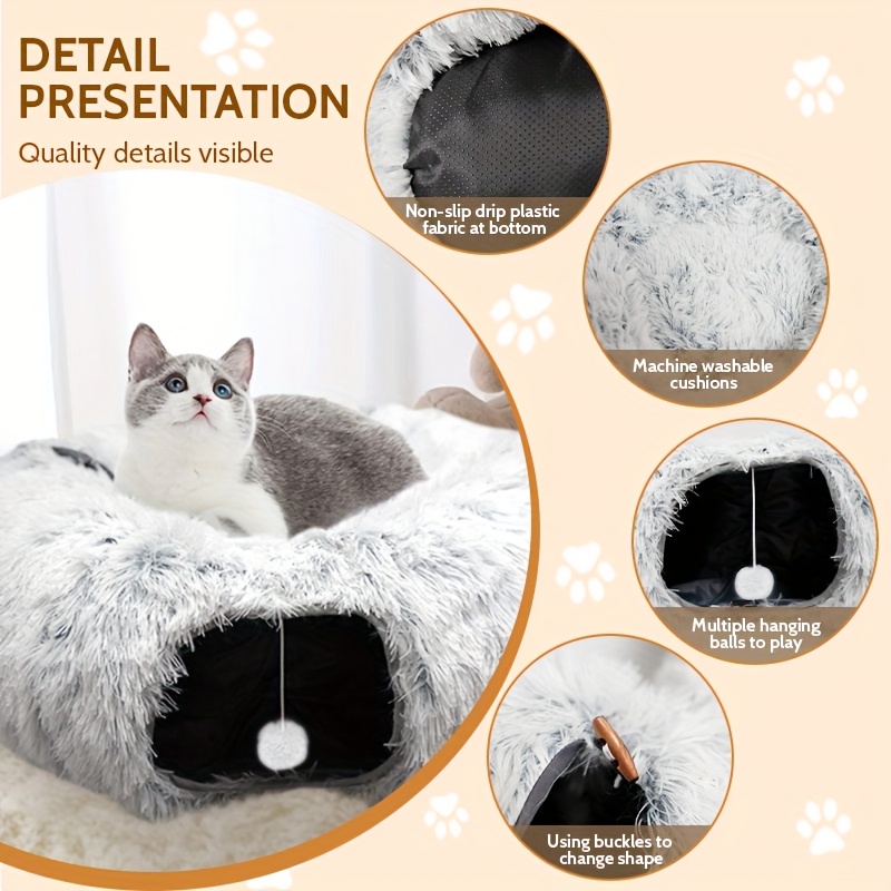 cat   bed with center washable cushion large cat   tubular toy 3 shapes for indoor cats kittens puppies   play round plush cat bed with   gray Product details 3