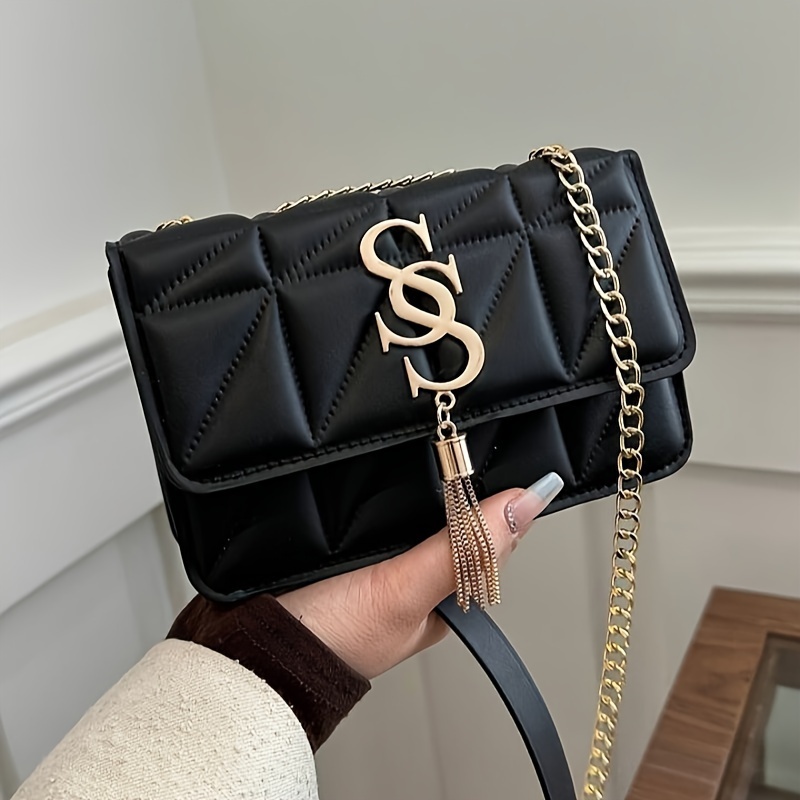 

Fashionable Small Square Bag, Stylish Chain Crossbody Bag, Trendy Tassel Decoration Shoulder Bag Wallet Suitable For Shopping