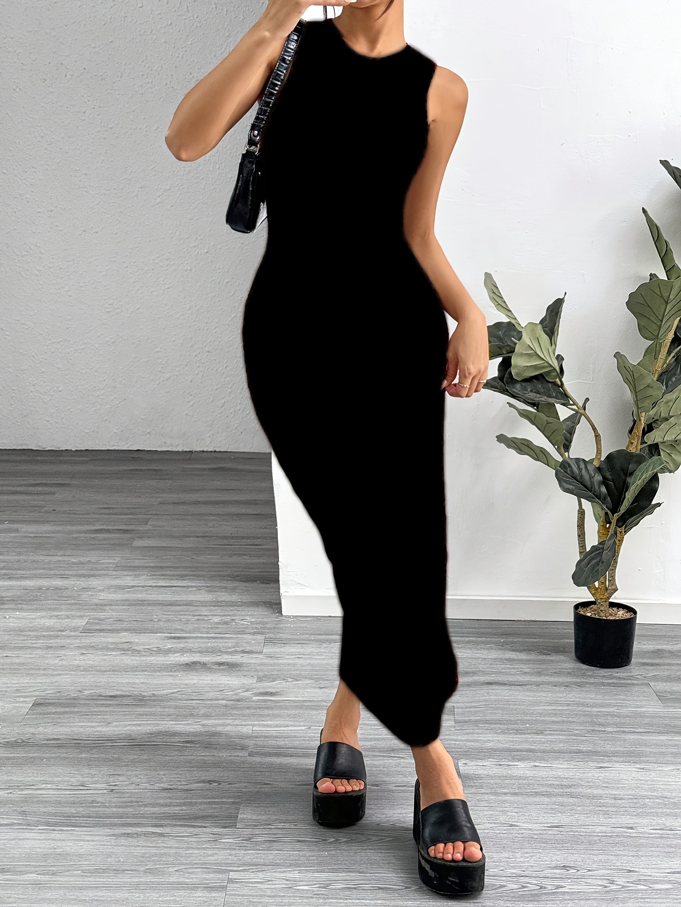 elegante vestido largo sin color negro mujer cuello Temu El Salvador