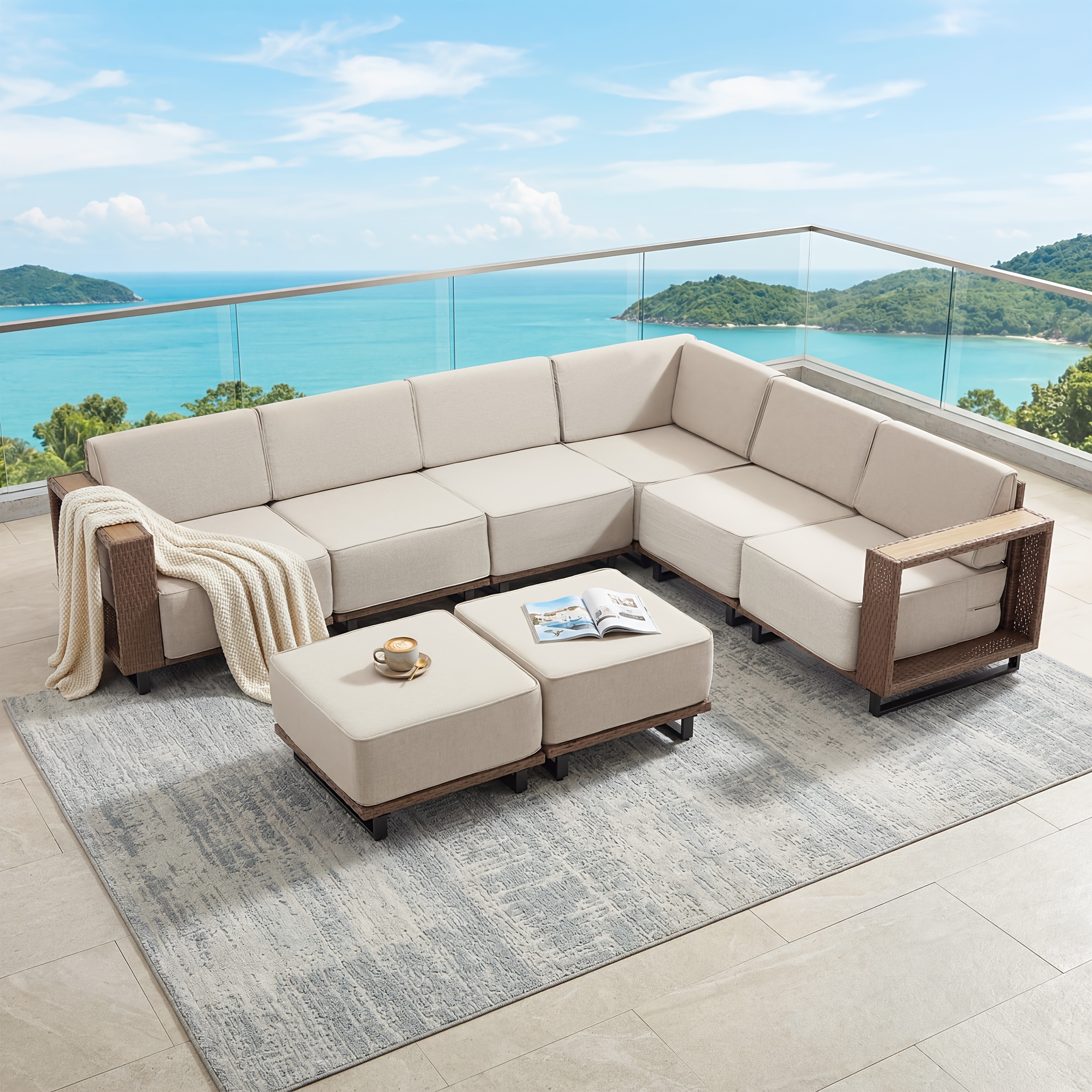 modular outdoor wicker patio furniture set 2 3 4 5 6 7 8pcs multi combination rattan sectional sofa with cushions and coffee table all weather conversation set for backyard porch deck