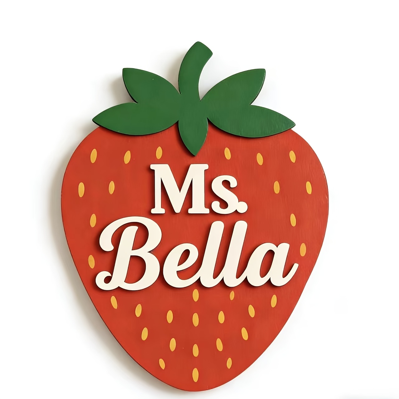 TEMU 2d Flat, Custom Product - 1pc Wooden Nameplate, Strawberry Shape, Bedroom Room Decoration Sign, No Drilling Required, With Backing For , Cute