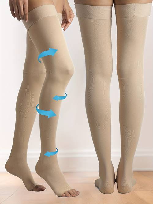 1 pair of 25 30mmhg pressure open toe anti slip thigh high compression stockings professional muscle compression socks standard sports accessory unisex