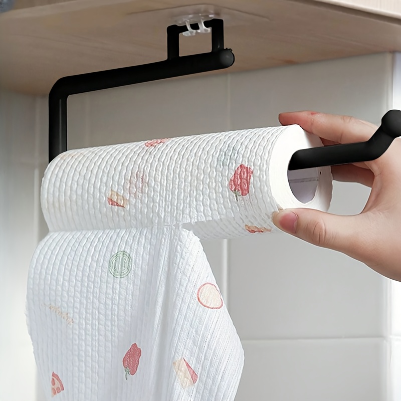 

1pc, Wall-mounted Toilet Paper Holder, Perforation-free Kitchen Paper Towel & Plastic Film Storage, Rag Organizer, Accessory, Plastic Material