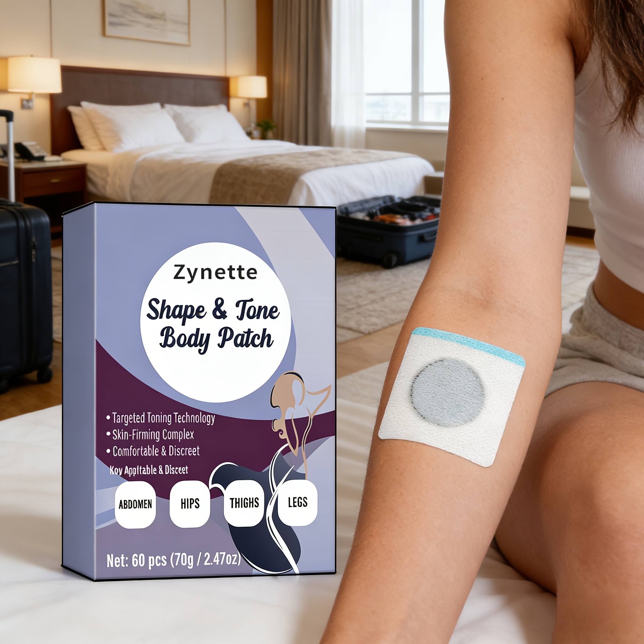 Zynette Shape & Firms Body Patches(60 Count), Targeted Firming for Abdomen Hips Thighs Legs, Comfortable & Discreet Skin-Firming Complex, Perfect Gift for Fitness Enthusiasts Beginners, Ultra-Thin, Breathablemateria