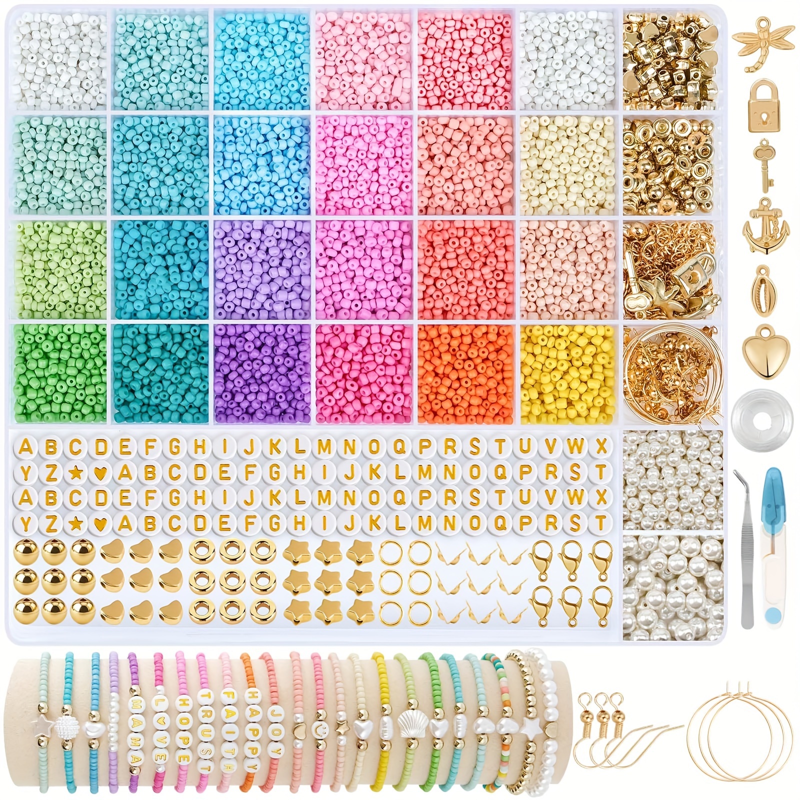 

3mm Macaron Pastel Acrylic Beads - Boho Chic 12,000 Piece Kit With 300 Letter Beads & Accessories, Includes Colorful Storage Box - Perfect For Diy Bracelets & Necklaces