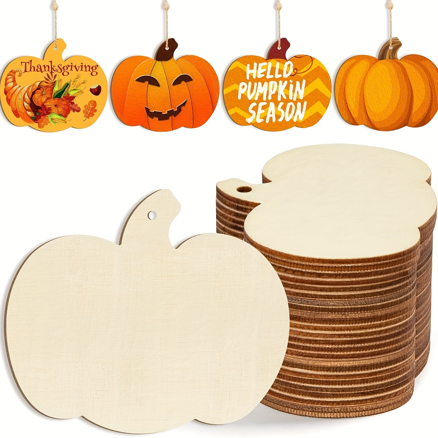 

20 Pcs Unfinished Wooden Pumpkins - Perfect For Painting, Diy Crafts, & Thanksgiving Decorations: Versatile Wooden Pumpkin Plates With Holes For Harvest & Fall Hanging Decorations