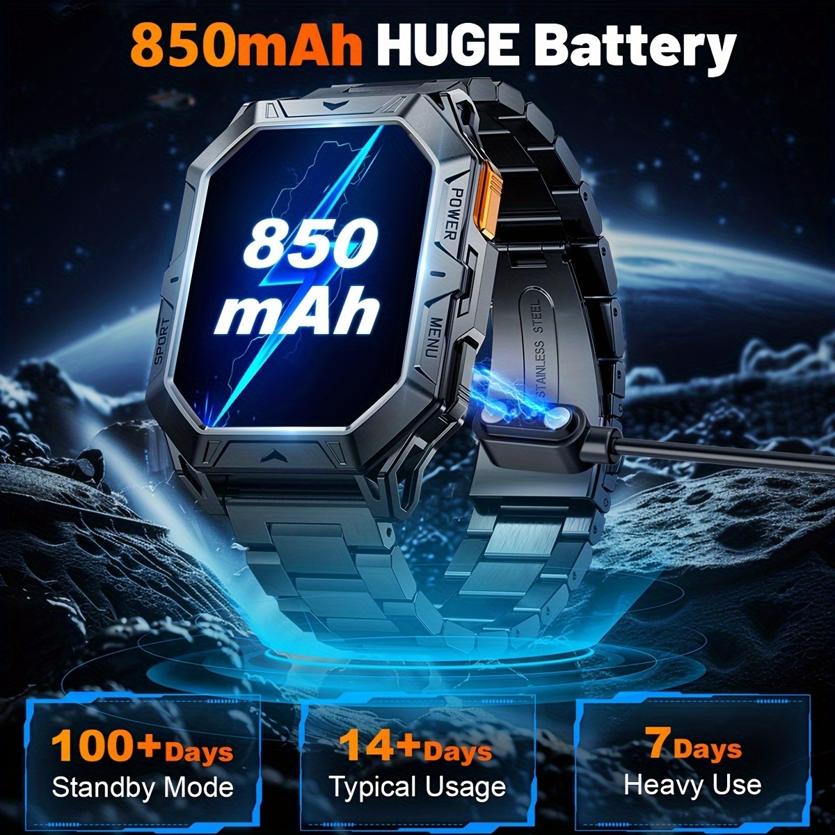 Montre connectée LIGE pour homme, IPX8, écran AMOLED 2,13 pouces, 100+ modes sport, appel sans fil, affichage météo, batterie 850 mAh, 100 jours d'autonomie, montre de sport pour iPhone et Android, noir/gris, cadeaux de la Saint-Valentin