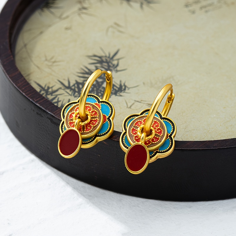

Elegant Chinese Style Vintage Style Drop Earrings, Multicolored Enamel Glaze With Plated Copper, Printed Design For Party And Street Fashion
