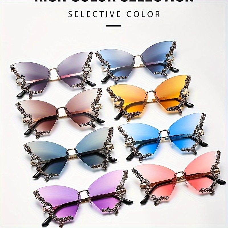 

Butterfly Rimless Fashion Glasses Female Gradient With Rhinestone Inlaid For Driving Travel