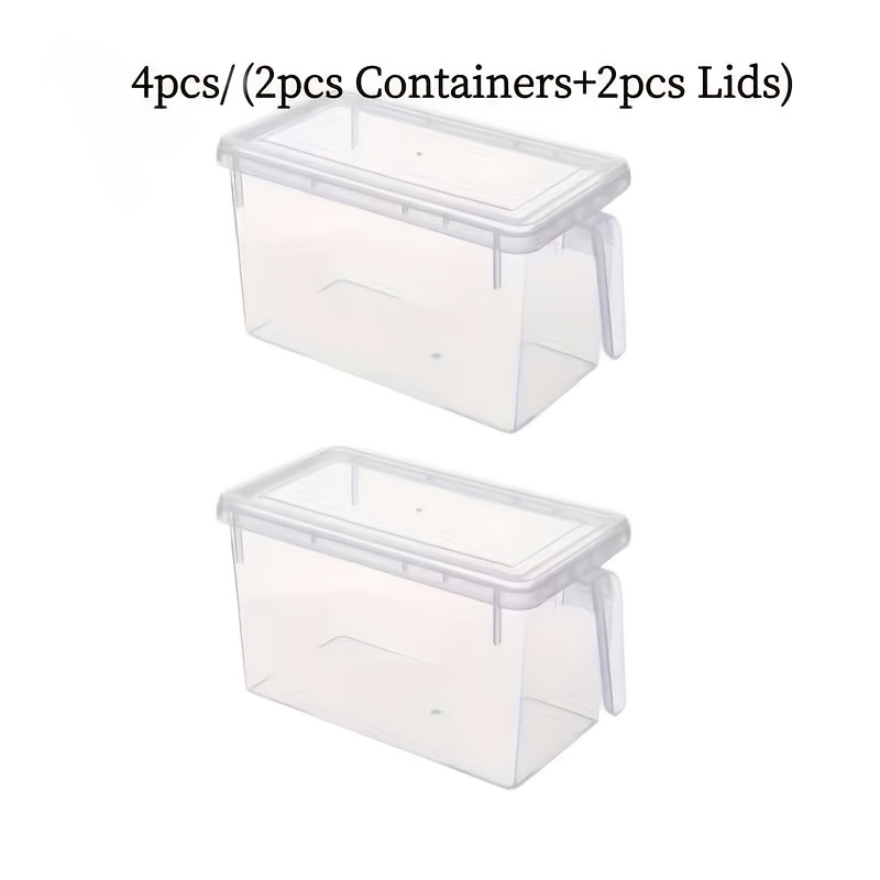4pcs (2pcs Boxes And 2pcs Lids) Refrigerator Storage Boxes With Handle- Durable Plastic Food Storage Containers, Suitable For Fruits, Vegetables, Grains, Meats, And Beverages