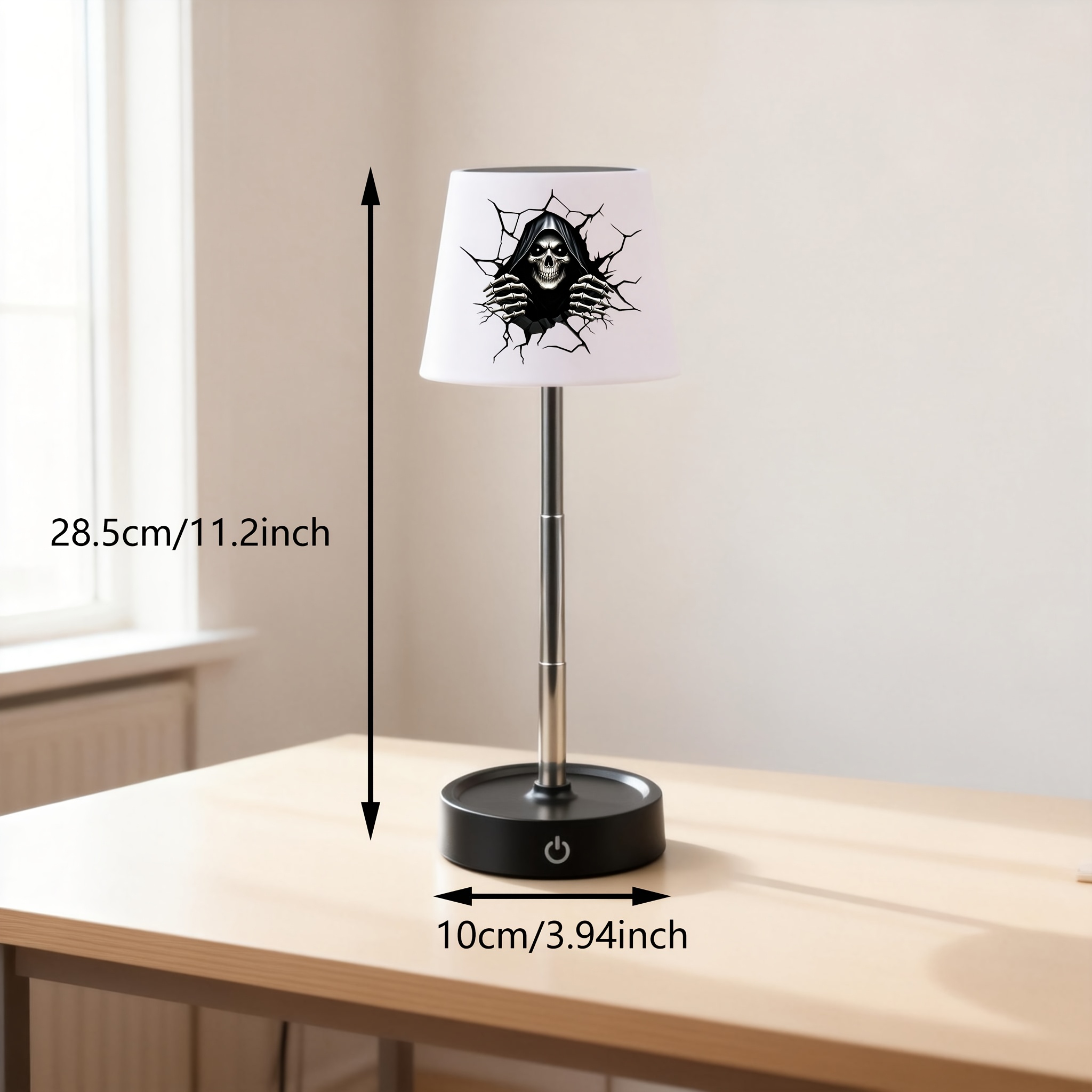 Grim Reaper Skull Breaking Wall Pattern Desk Lamp, Adjustable & Rechargeable
