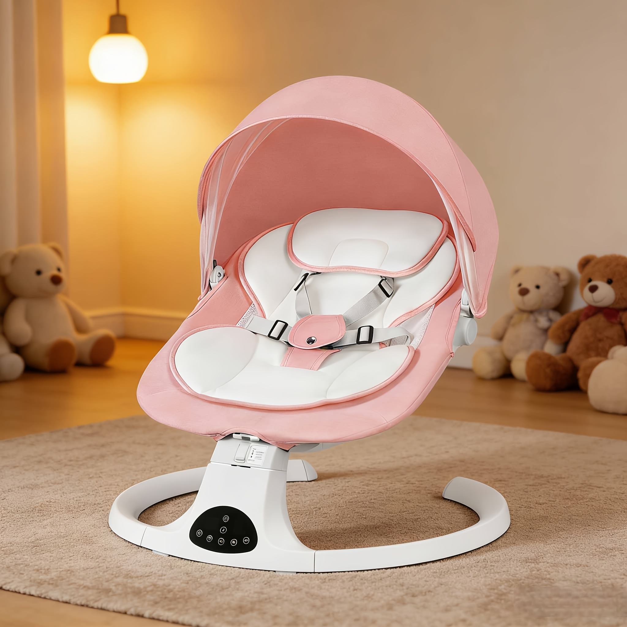 TEMU Foldable Baby Swing, 5 Swing , 10 , Padded Seat With Seat Belt, Suitable For Babies 0-9 Months, 15-point Harness, Indoor Use, A Gift For , Baby