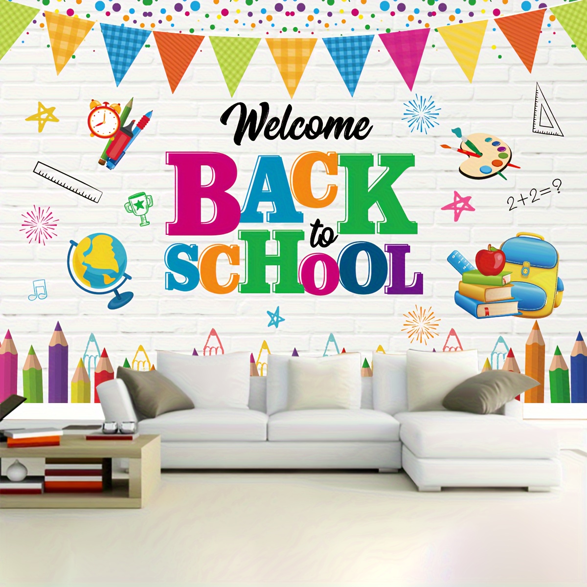 Banner Primo Giorno Di Scuola 180x110cm - Sfondo Foto Bentornato A Scuola, Decorazione Lavagna E Pareti - Foto 5