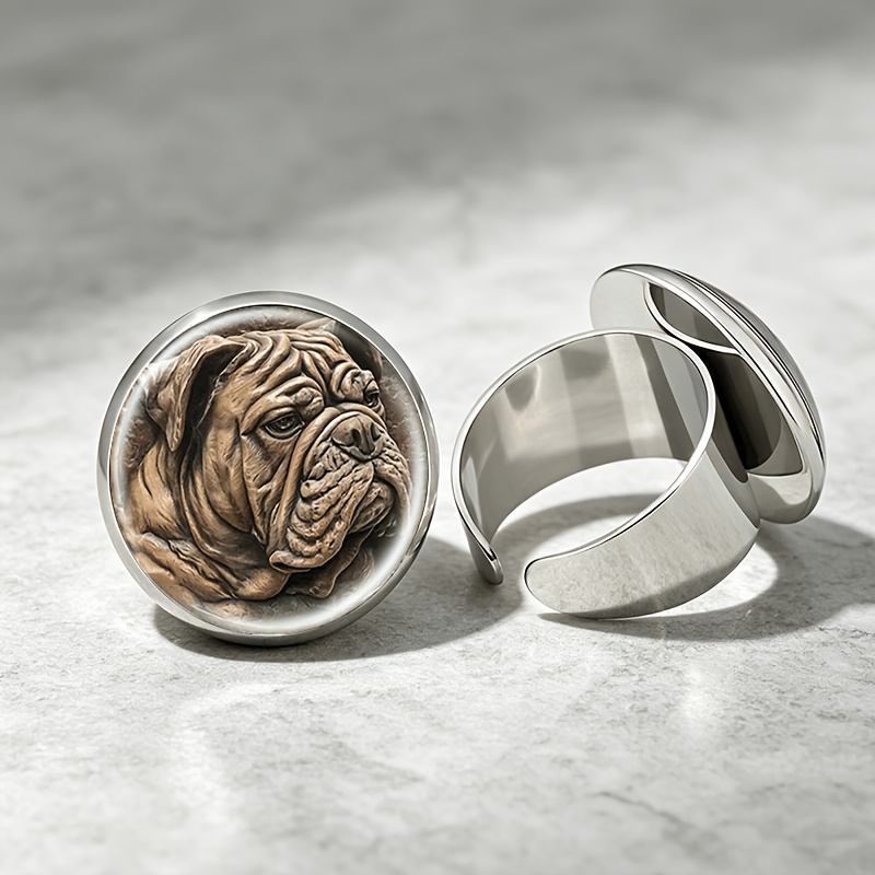 TEMU 1pc Adjustable Bulldog Ring Suitable For - Tan Bulldog Relief Design With Facial Wrinkles & , Casual Attire Gift For Christmas, Valentine's Day,