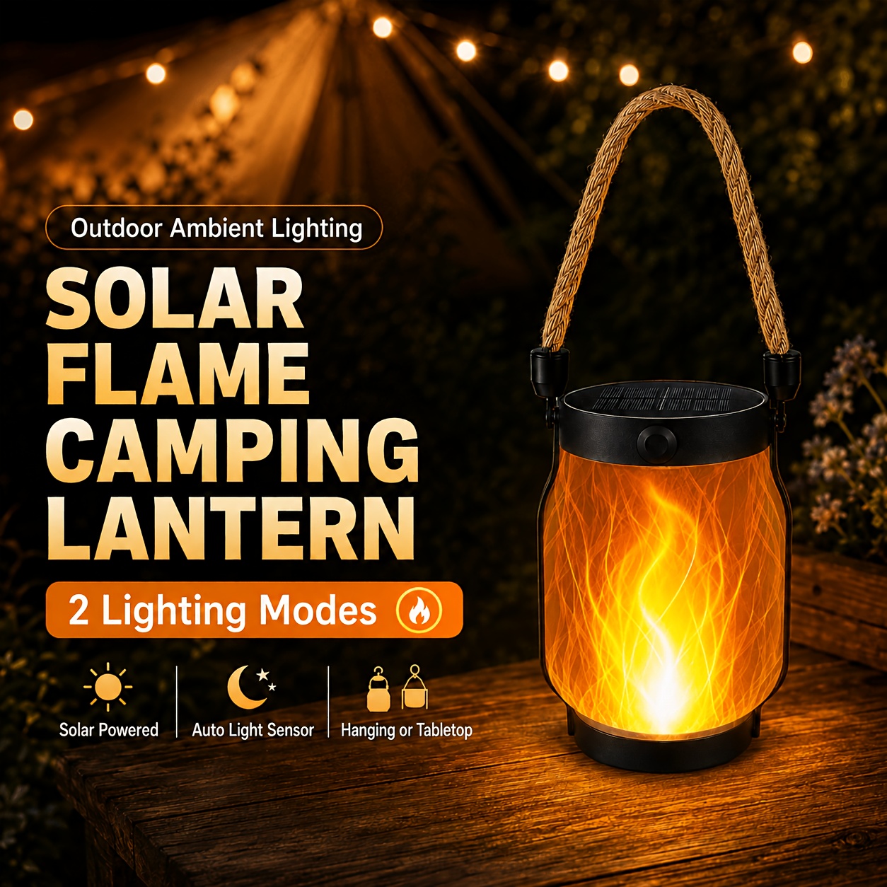TEMU Faroles Solares de Exterior con Llama Parpadeante, Faroles Colgantes Decorativos para Exteriores con 2 , Carga Dual USB y Energía Solar, Farol