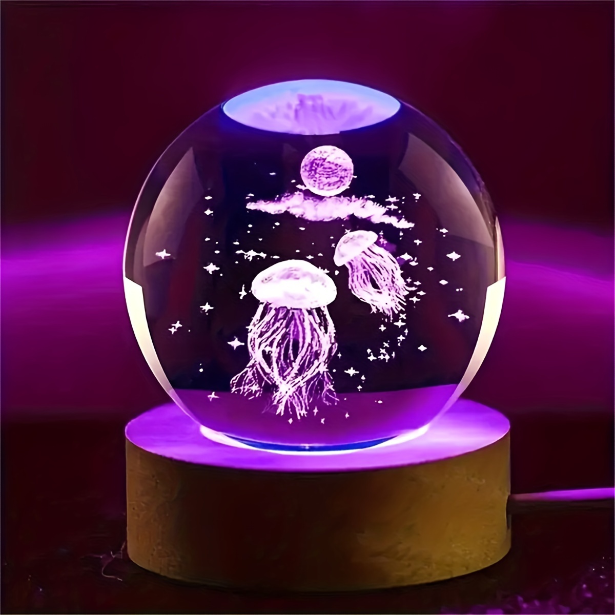 

Wlfys 3d Jellyfish Crystal Ball Led Night Light - 6cm, Gradient, Usb Powered, Polished , - Desk Decor & Creative Gifts