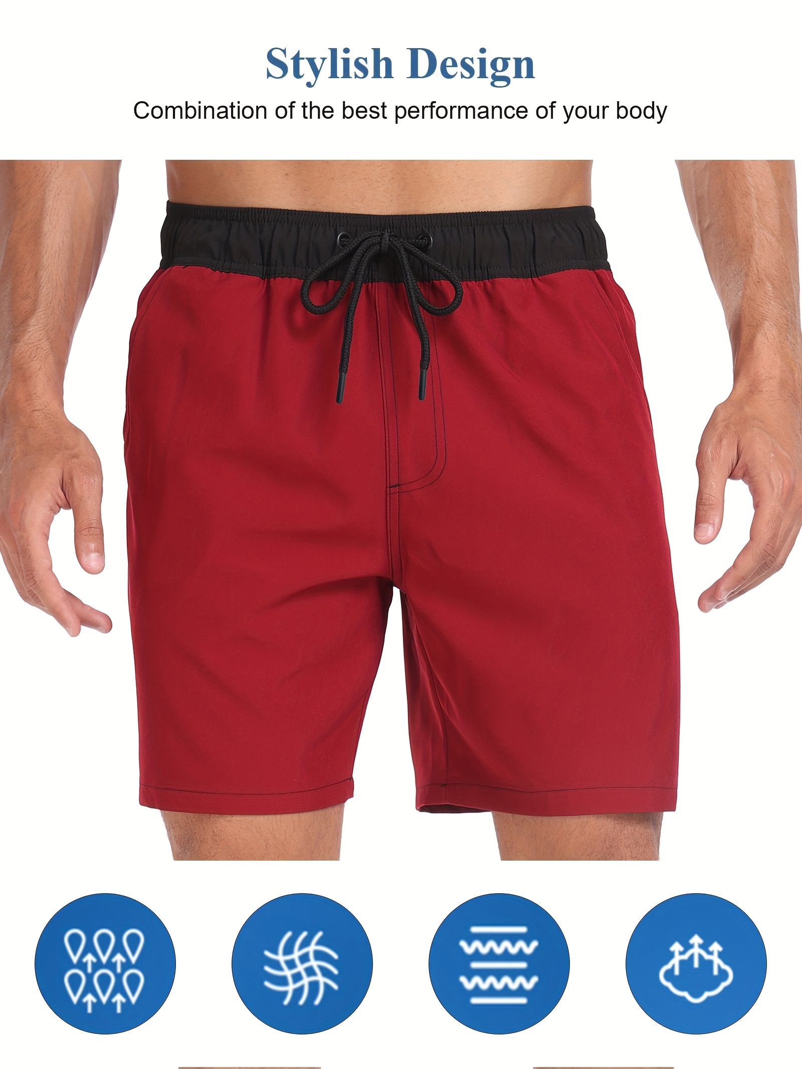 mens two   board shorts with pockets athletic quick dry slightly stretch drawstring workout shorts with assorted colors details 62