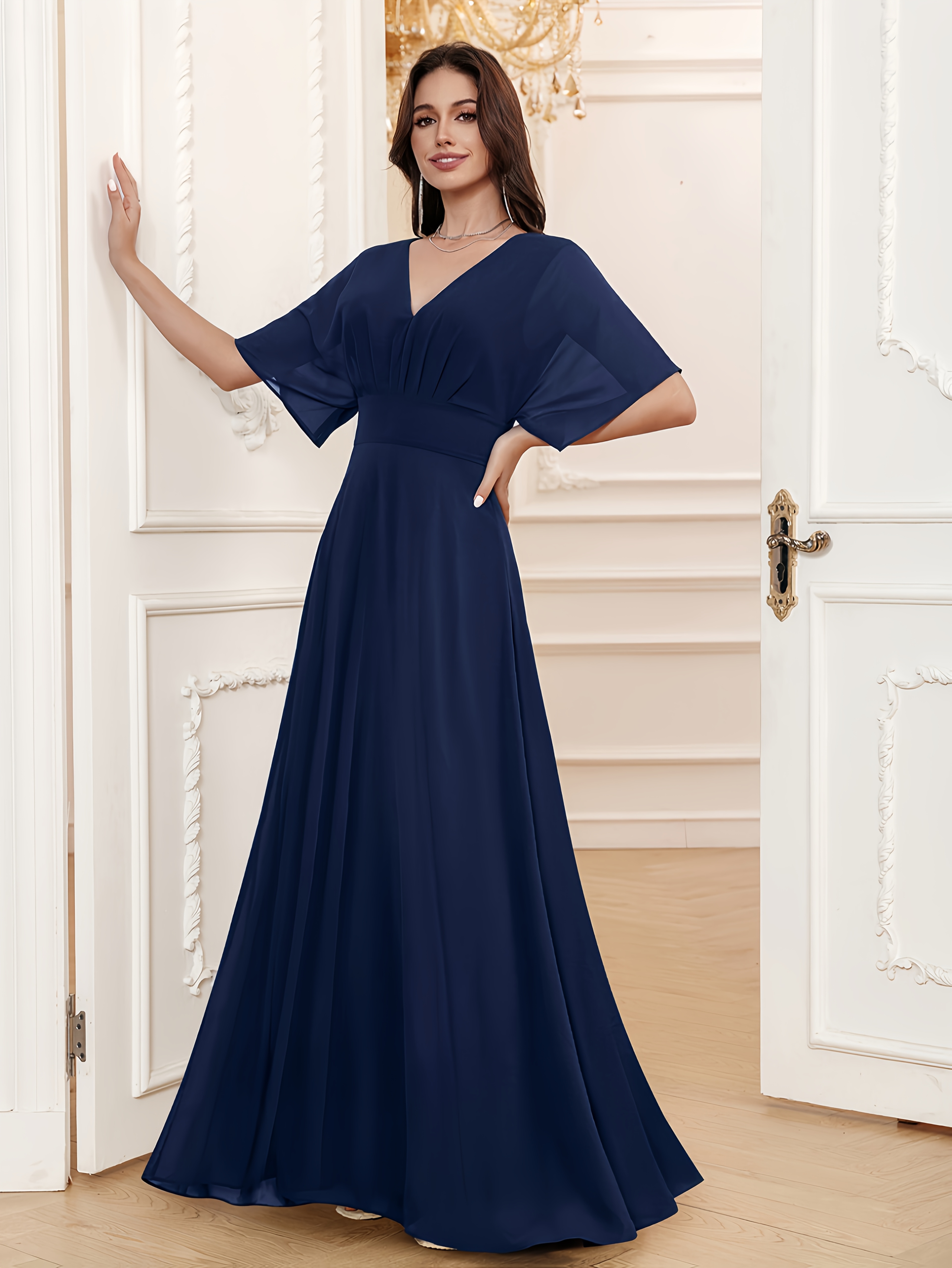 a line style wedding dresses Cap Sleeves A Line Lace Top Junior Chiffon Bridesmaid Dress