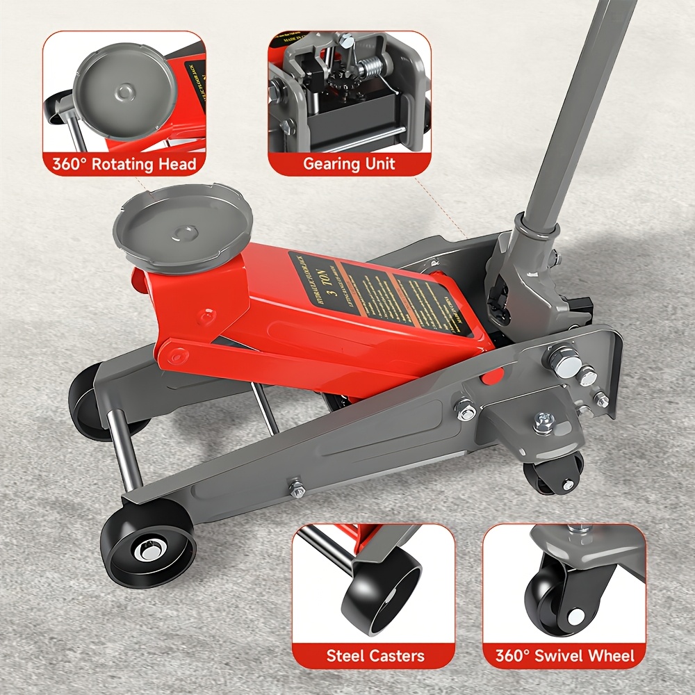 Image of 3 Ton Heavy Duty Hydraulic Jack Lifting Range 135mm - 460mm Heavy Duty Trolley Jack With Gear Pump For Commercial Vehicles Red