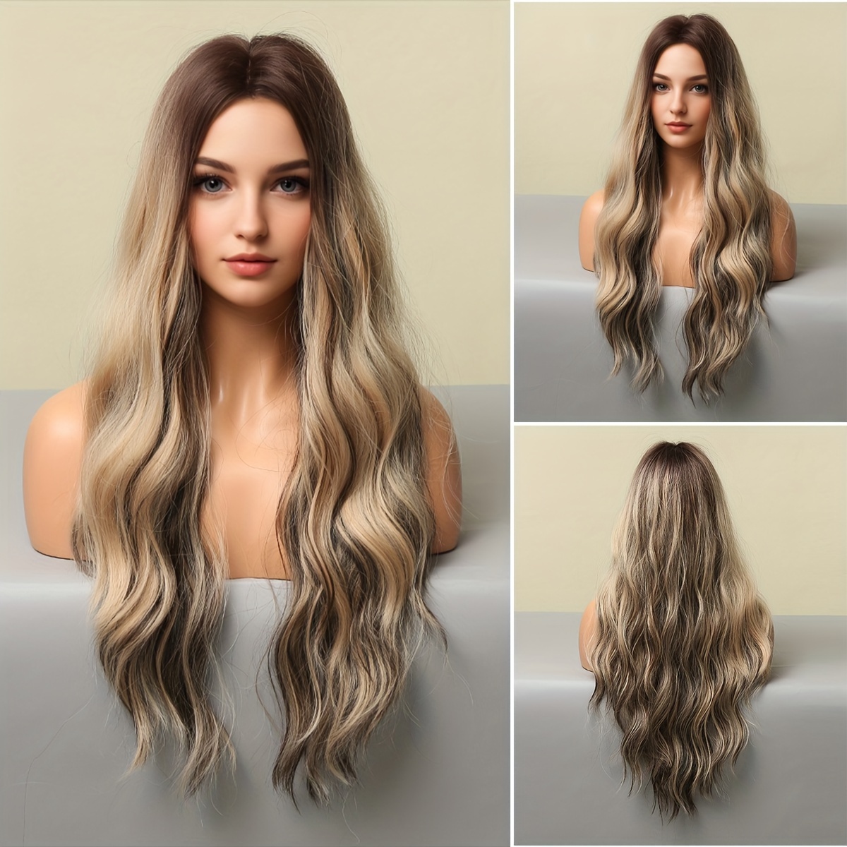 

Synthetic Wig 28 Inch Brown Highlight Dyed Gradient Curly Hair Charm Wig, Relaxed And Fashionable Curly Style, Charming Women's Headwear Suitable For Daily Or Role-playing Use