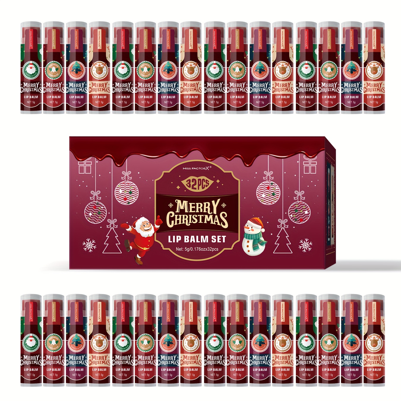 TEMU 32pcs Miss Christmas Lip Gloss & Balm Set - Long-lasting Hydration, Holiday Gift Bo With Lipstick-like Tubes For , Christmas Lip Balm, Fancy Lip