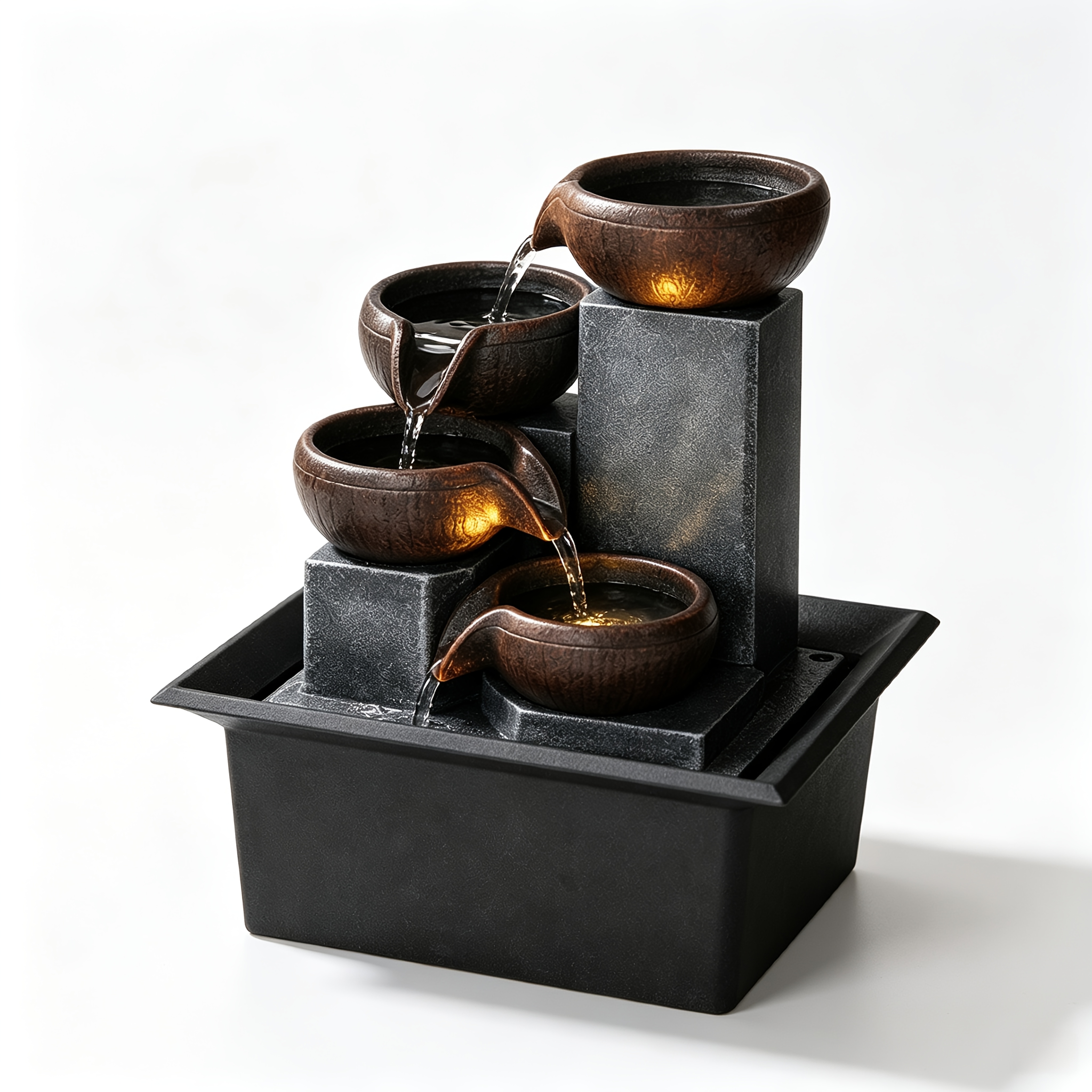 TEMU 1pc 1-tier/2-tier/4-tier Suitable For Indoor Desktop Fountain With Waterfall Feature, Warm Led Lights & Adjustable Pump - Resin Fountain For