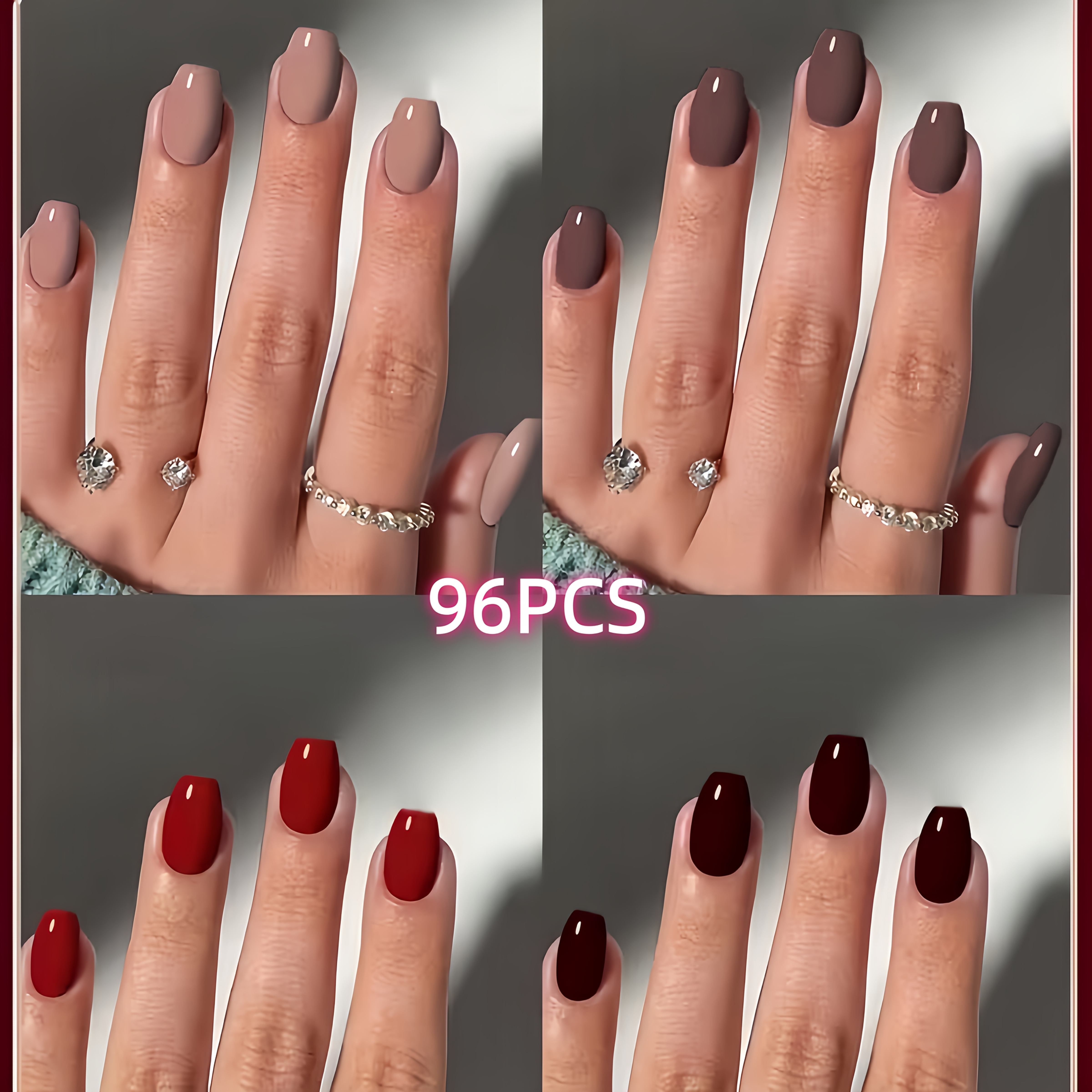 TEMU 96pcs de Faux Ongles Carrés Courts en Acrylique pour Femmes - Ongles Artificiels à Couverture Complète avec Pointes Brillantes, Extensions