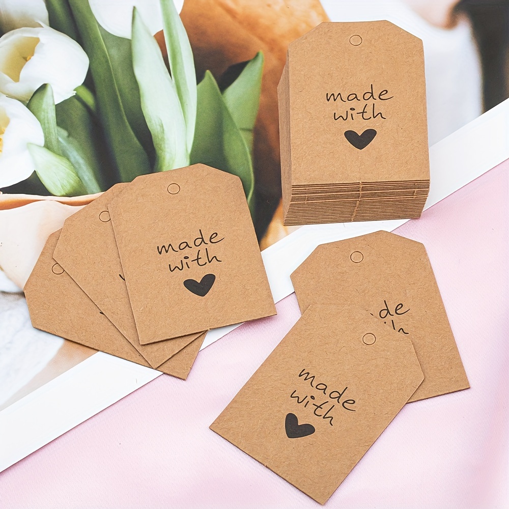 

50pcs Mingxuan "made " Paper Gift Tags, 2.16x1.57 Inches - Ideal For Jewelry Diy & Craft Packaging, High-quality Brown Cardstock