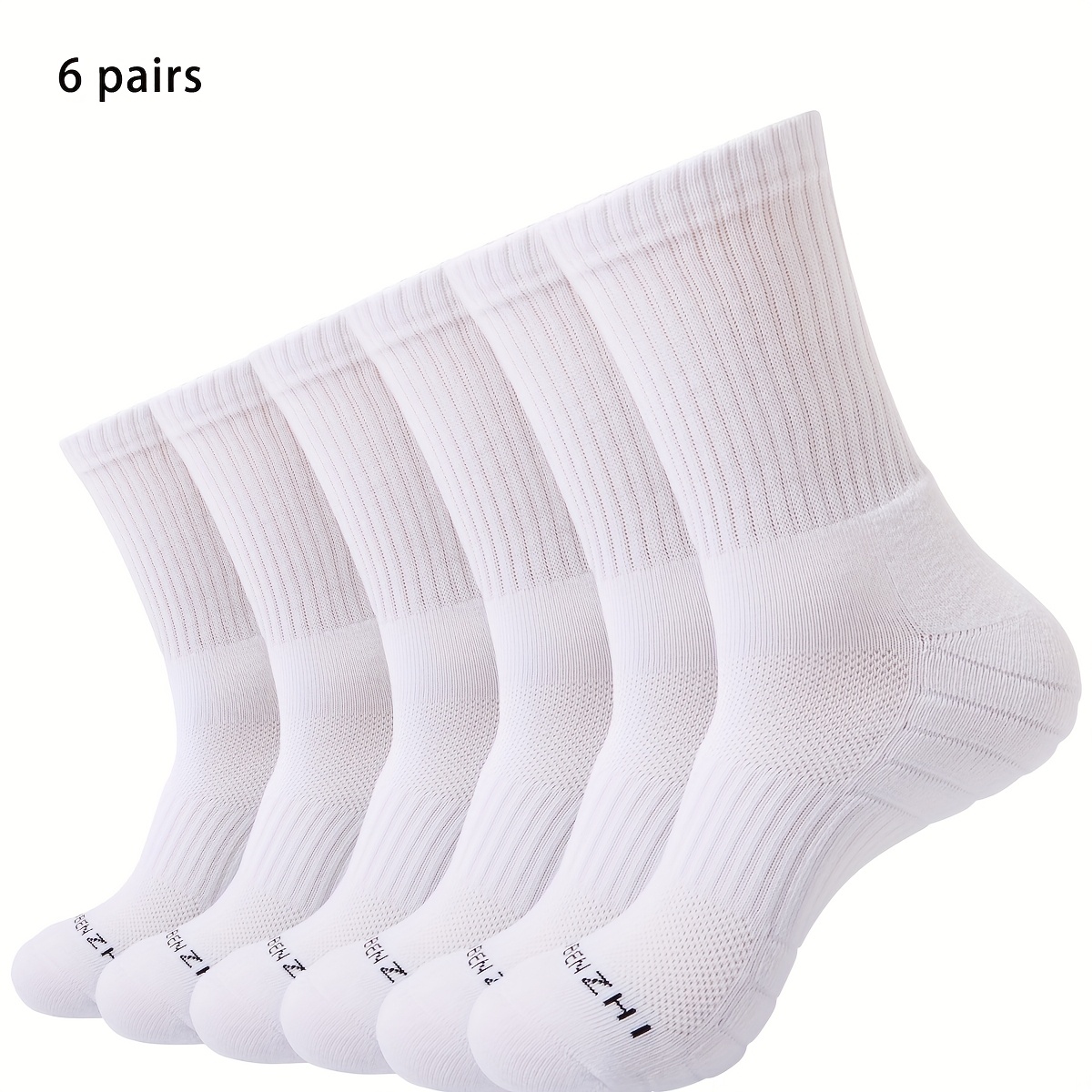 TEMU 6 Pairs Thickened Fleece Sole Cushioning Casual Athletic Mid-calf Socks Unisex Suitable For Daily Running Cycling Hiking