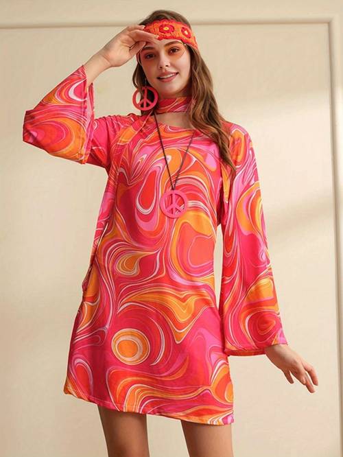 an 8pcs womens vintage bohemian outfit featuring a bell sleeve dress from 70s complete with matching additions music festivals and y2k trends