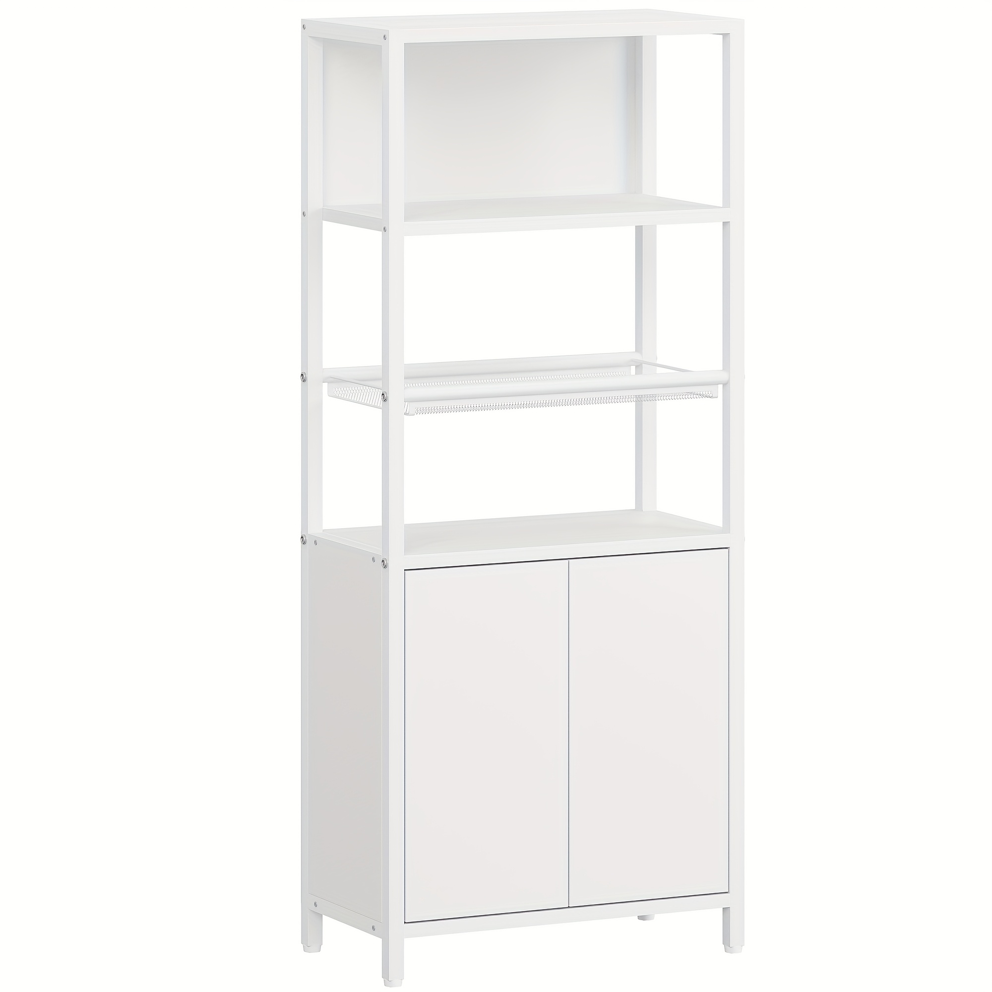 TEMU Armoire de Salle de Bain à 2 Portes et Étagère Ouverte, Armoire de Cuisine avec Grille Métallique Ventilée, Étagère Réglable, pour Salle de Bain