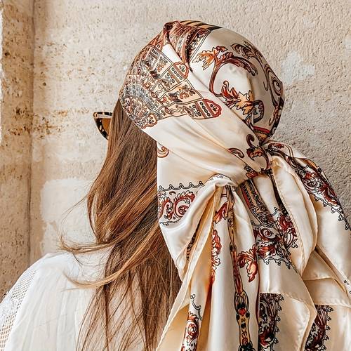 großer eleganter blumen- & goldener schal - weiches taschentuch für den , reisen & mode - 90x90cm quadrat mit goldakzentdruck - vielseitiger schal, halswärmer, haaraccessoire