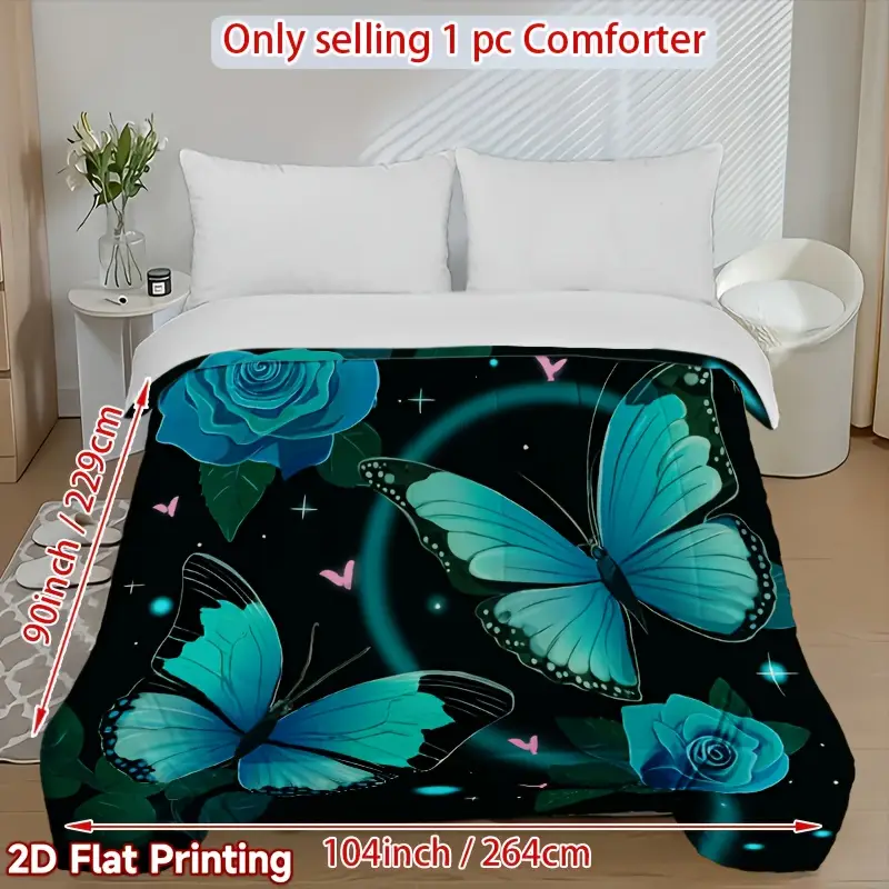 eine steppdecke 2d flachdruck schmetterlingen blauen rosen