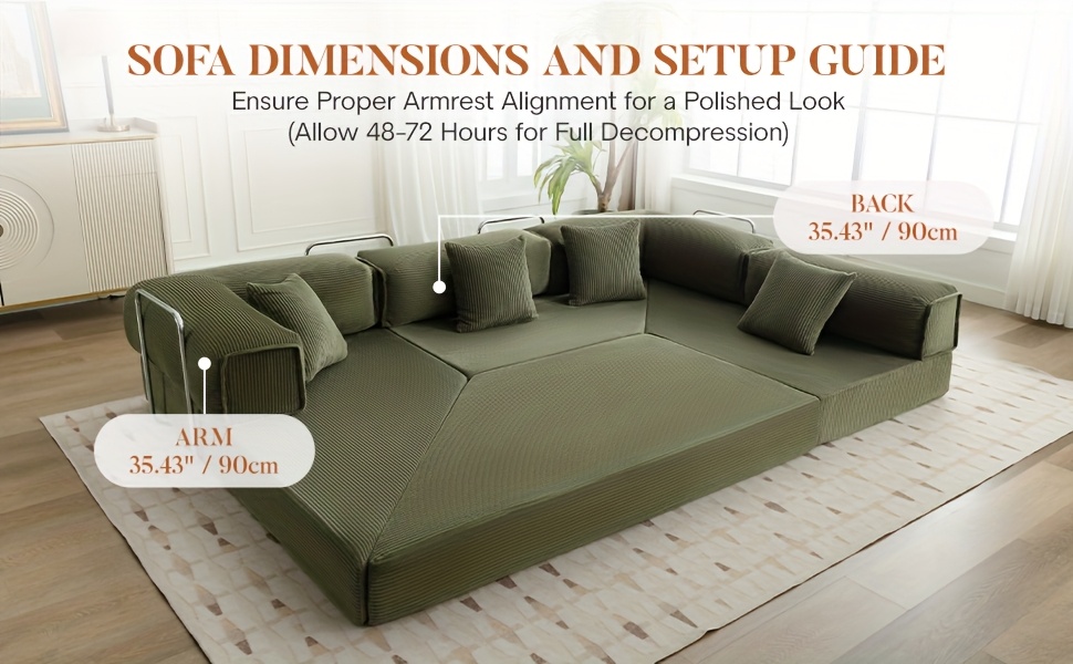 KERDOM Chenille Oversized Sleeper Sofa Couch, 170 Inches Extra Long Convertible 3-4 Person Pull-Out Sofa Bed, Sectional Convertible Corner Sofa, Combination Spliced Block Sofa Side Table