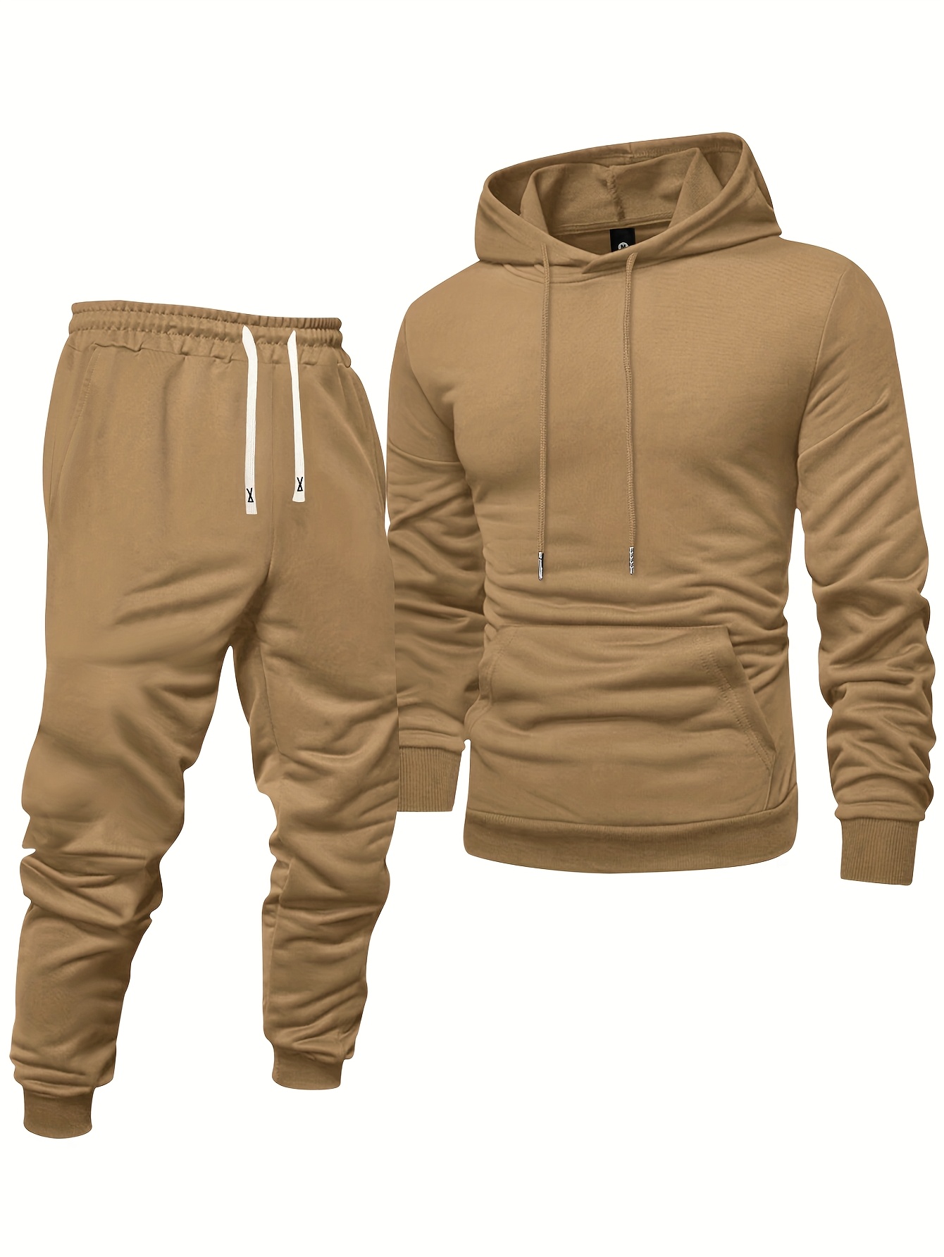 Ensemble de sport décontracté pour homme, 8 pièces : sweat-shirt à capuche + pantalon de survêtement, automne et printemps, couleur unie, pull uni, manches longues, capuche, cordon de serrage, taille élastique, pantalon côtelé à chevilles.