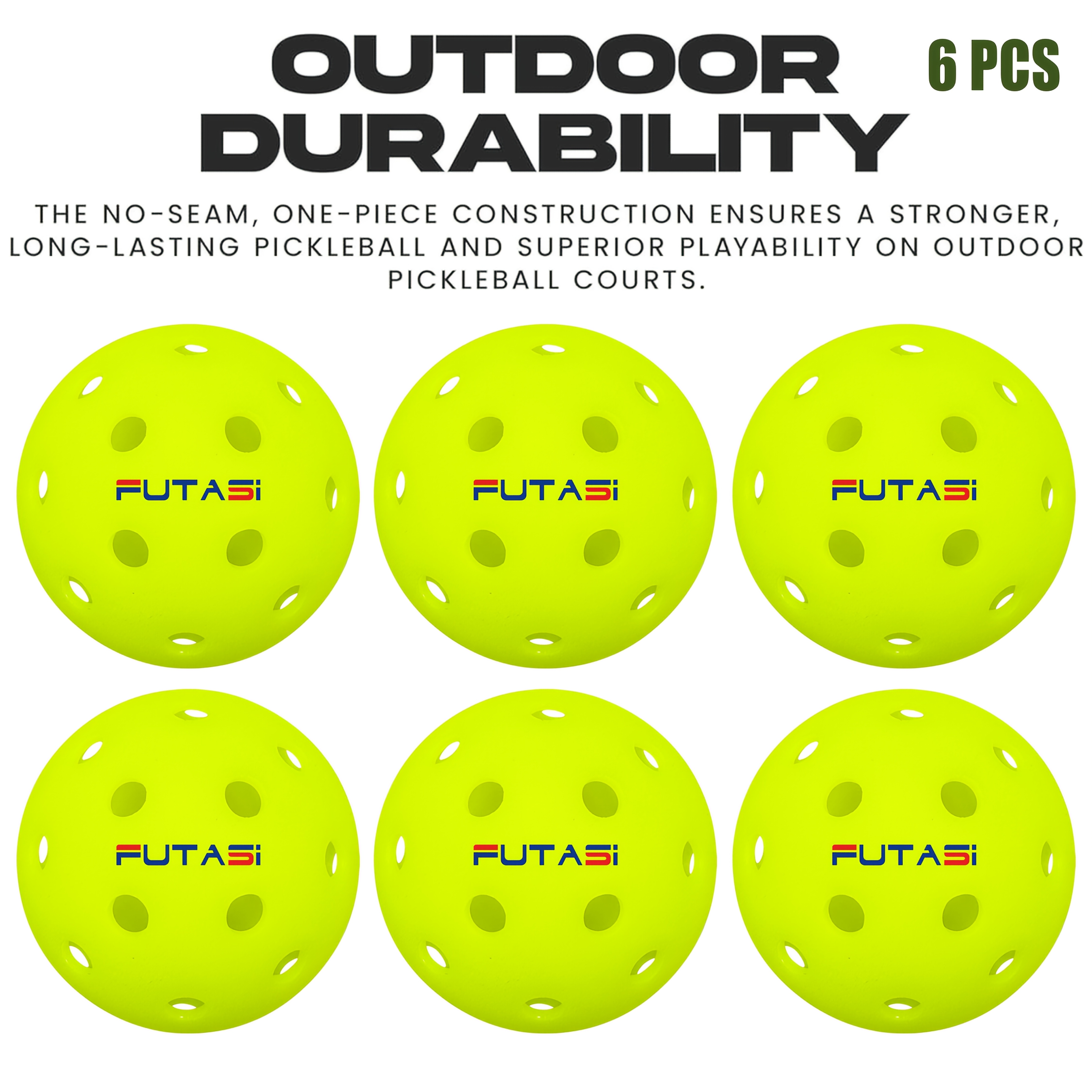TEMU 6pcs 40-hole Seamless Integrated Pickleballs Feature Aerodynamic Design With Excellent Stability And Accurate Landing. The Rough Frosted Surface
