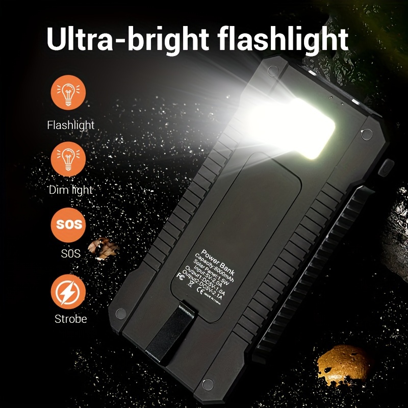 

Led Light 8000mah Portable Power Bank Dual Usb Output Port Solar Power Bank, Hanger, Compass Any , Christmas Gift/new Year Gift/valentine's Day Travel