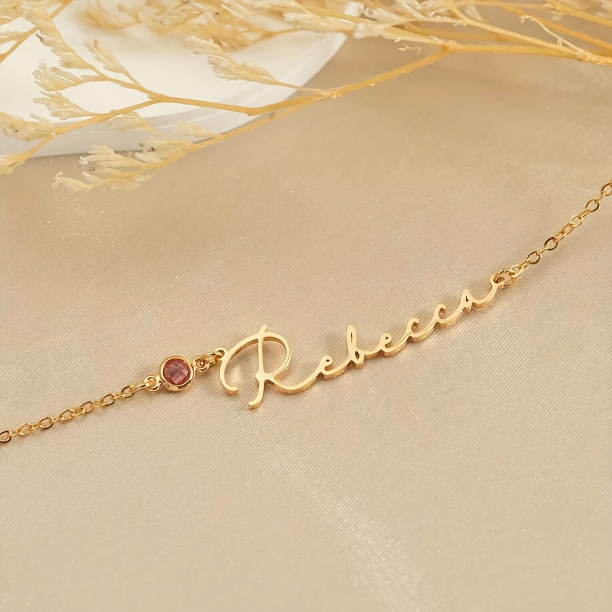Custom Birthstone Name Necklace, 18K Gold Plated